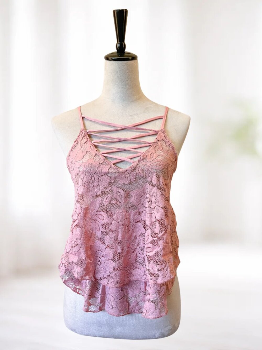 Express Womens Pink Lace Babydoll Top XS Y2k Coquette Cottage Festival Coachella